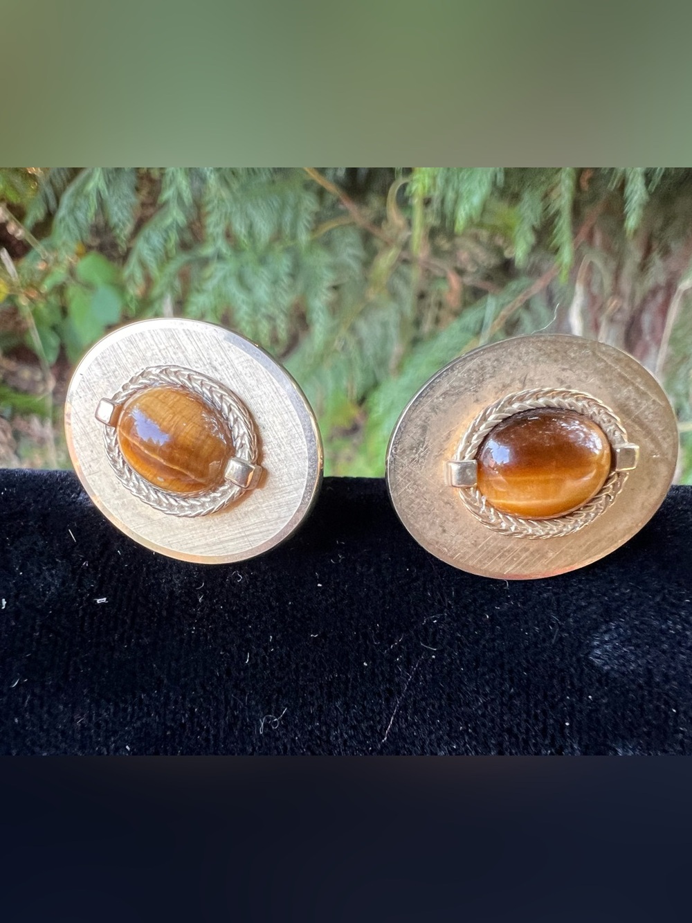 Gold-Tone Tiger Eye Cabochon Round Cufflinks.